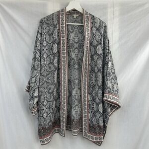 Max Studio Size 1X Black White Red Paisley Trim Loose Cardigan Kimono Open Front